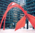 Flamingo sculpture by Calder on the Federal Plaza in Chicago